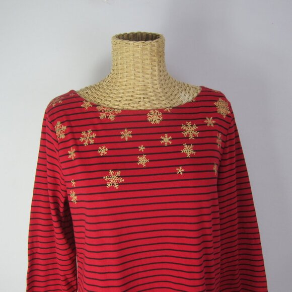 NEW Talbots Women Petite Medium PM Red Black Gold Stripe Snowflake Shirt NWT $45 - Picture 7 of 11
